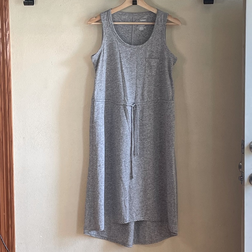 Sonoma Gray Speckled Linen Blend Sleeveless High-Low Dress Drawstring Waist S